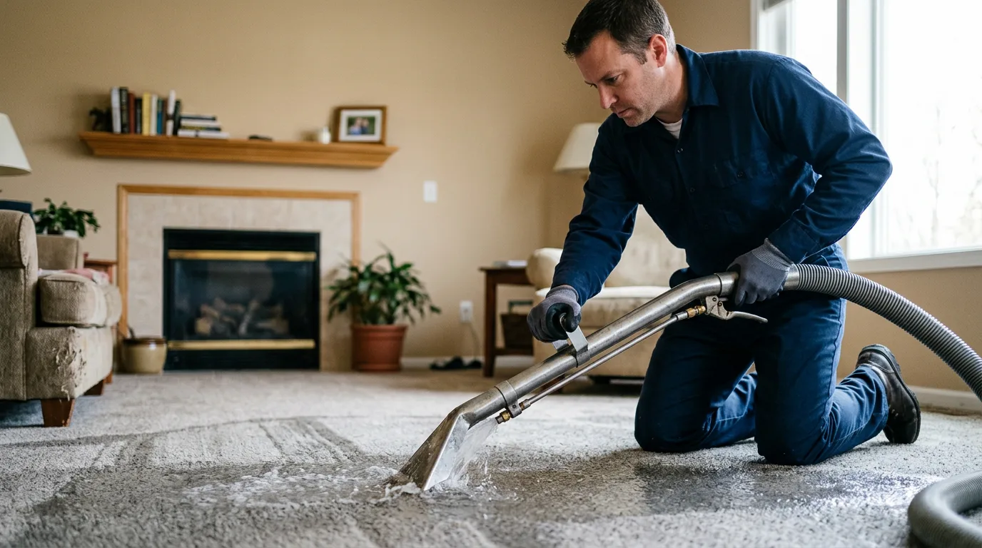 Water damage restoration technician working near Oakville, IN